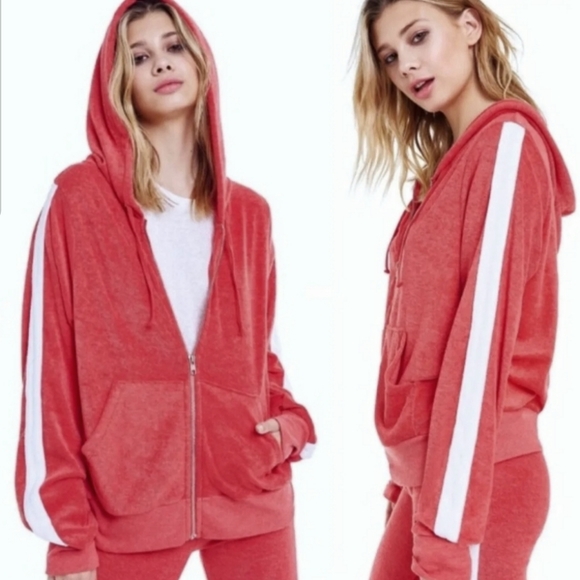 Wildfox Sweaters - Wildfox Sport Carta Zip Up Hoodie in Red, White